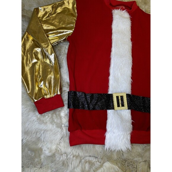 Christmas Ugly Sweater unisex XL Extra Large Santa Coat belt Gold - Picture 2 of 8
